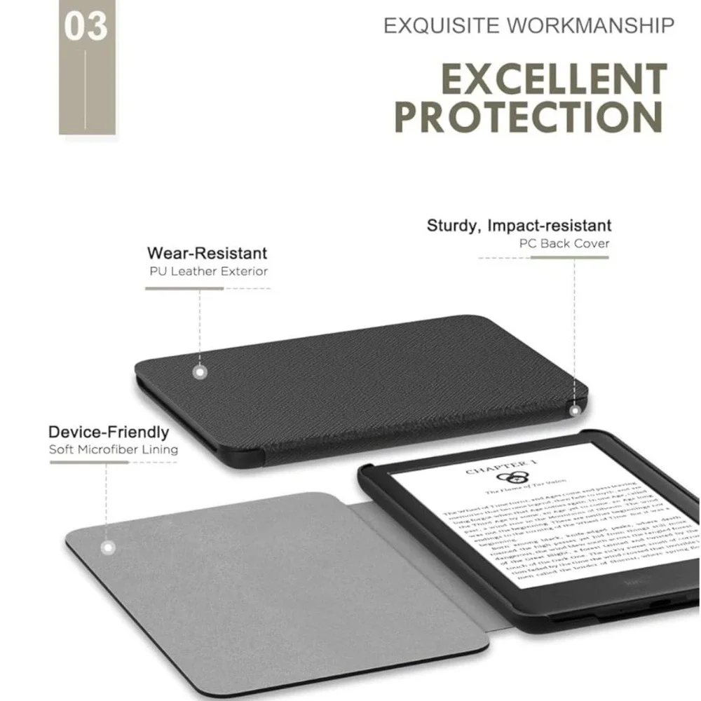 MoKo Black Slim Folio Case for Kindle 11th Gen 2024 2022 6